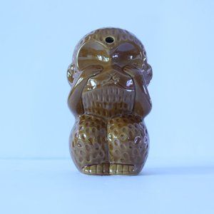 "See No Evil" Brown Ceramic Monkey String Holder 7in.Tall
